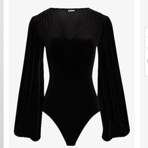 Velvet Balloon Sleeve Thong Bodysuit